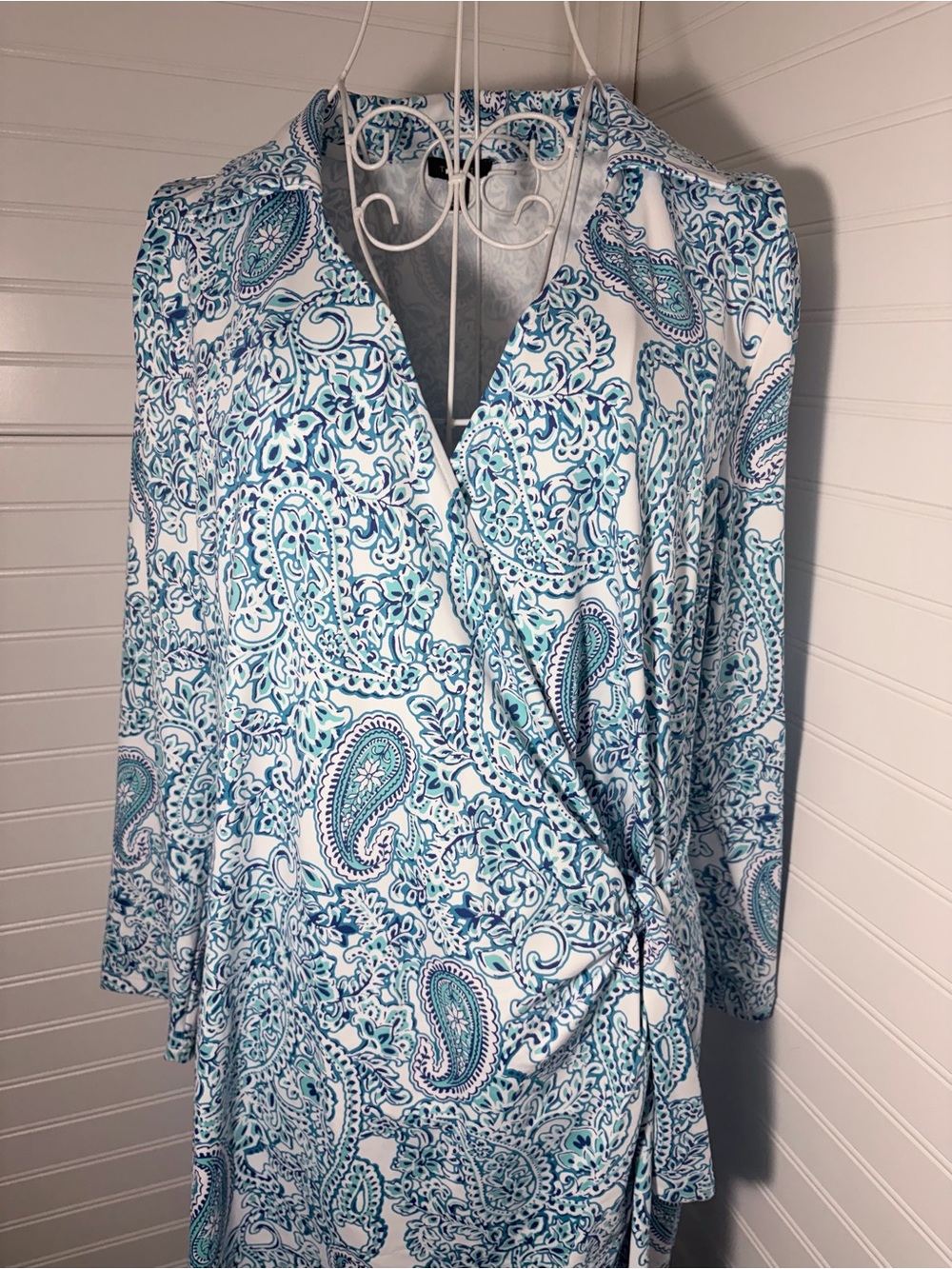 Talbots Teal and Navy Paisley Top - Picture 5 of 11